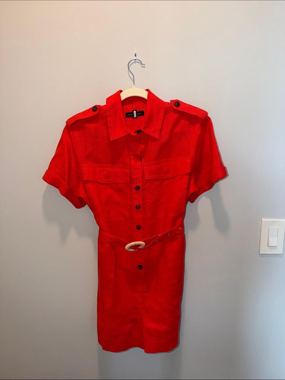 Banana Republic Red Button-Front Belted Shirt Romper